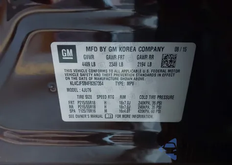 2015 Buick Encore Convenience from USA, damaged, VIN KL4CJFSB4FB267354